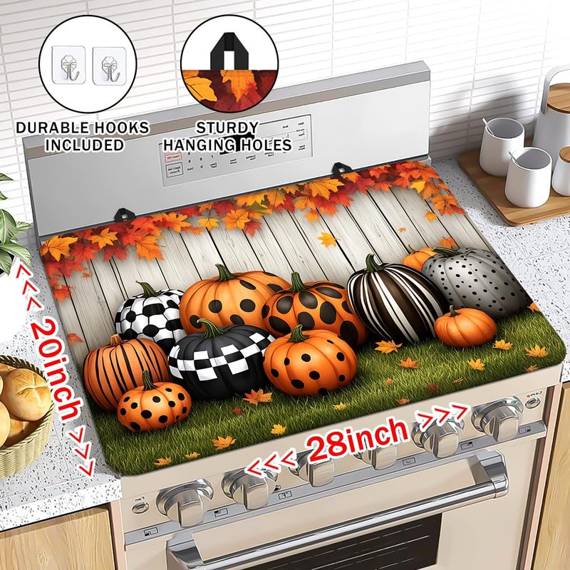 Seimip Fall Thanksgiving Stove Cover for Electric Stove Autumn Pumpkin Stove Top Cover for Kitchen Gas Stove Pad Decor Stove Covers Black Non-Stick Cooktop Mat Countertop Protector Keep Stove Clean - Image 2